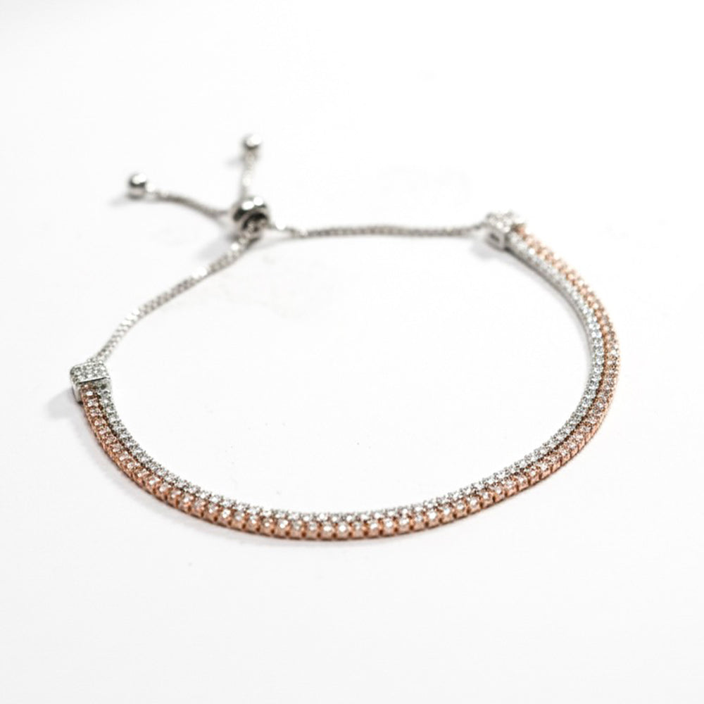 Silver Dual-Tone Pave Slider Bracelet For Her