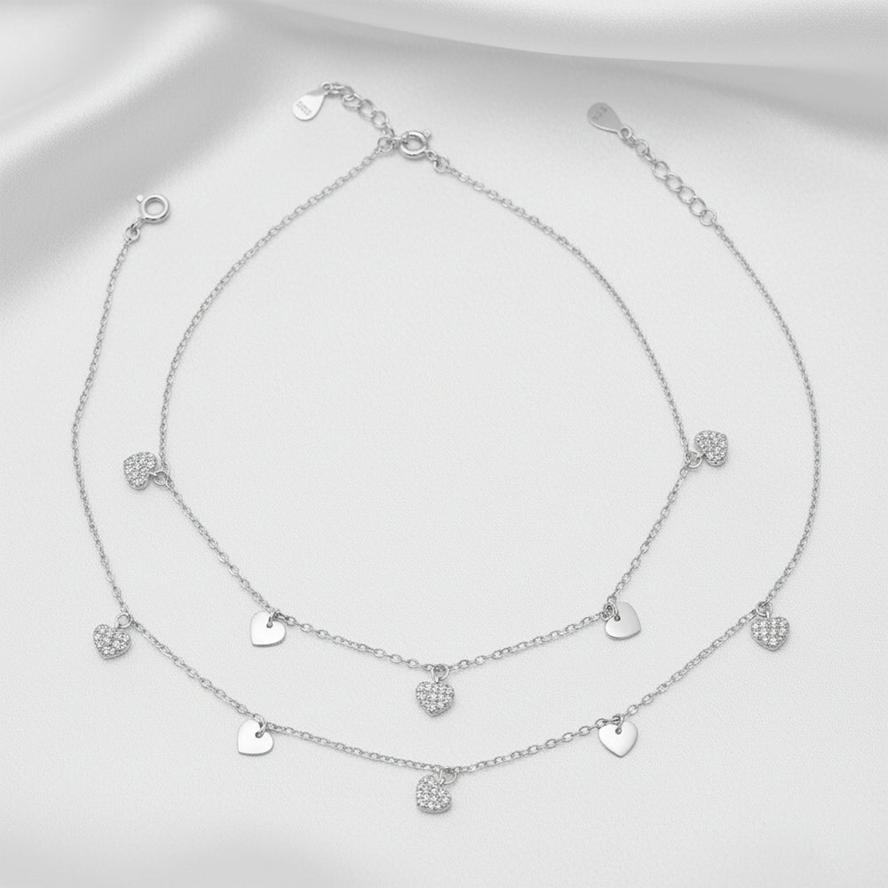 Silver Dazzling Pave Heart charm Anklet for her