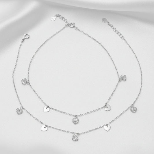 Silver Dazzling Pave Heart charm Anklet for her