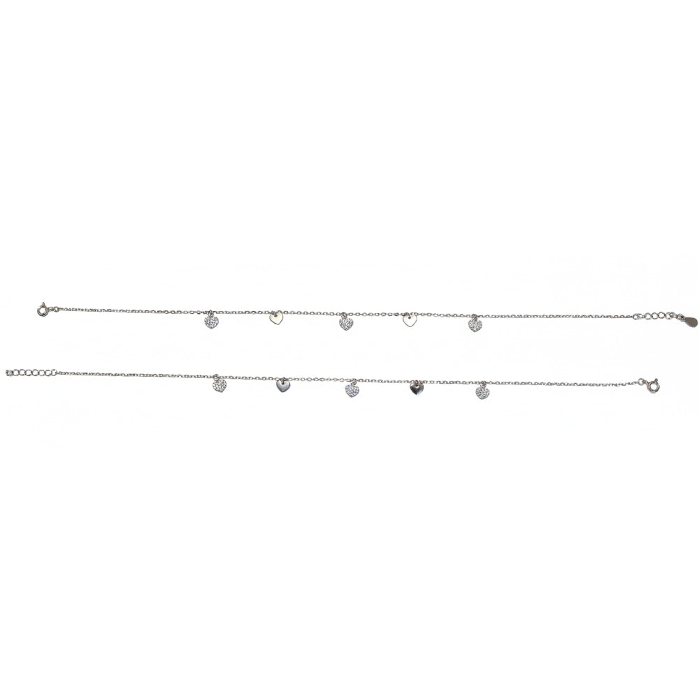 Silver Dazzling Pave Heart charm Anklet for her