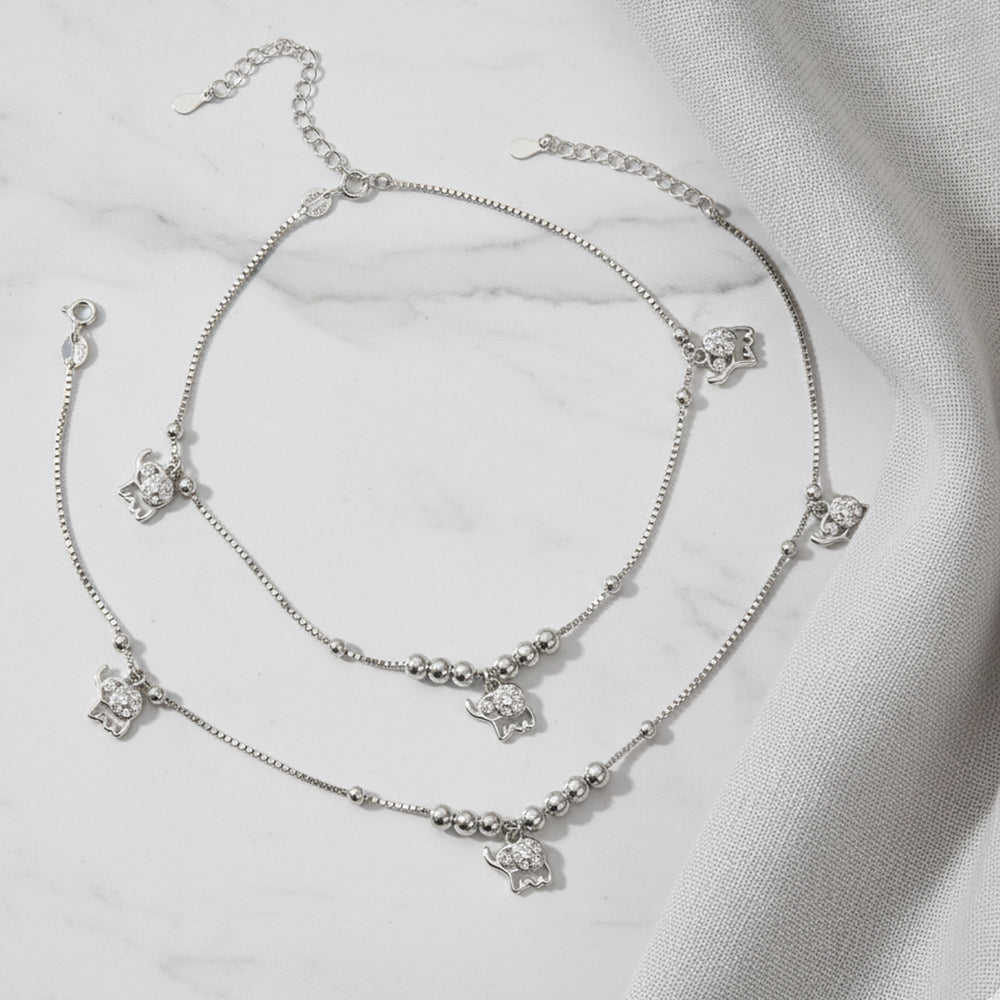 Silver Lucky Elephant charm Anklet for her