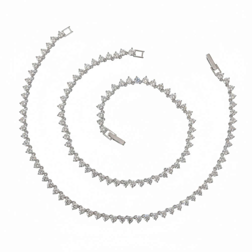 Silver Classic tennis Anklet with CZ Solitaire Diamonds