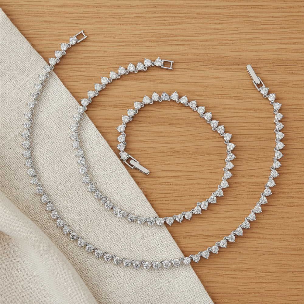 Silver Classic tennis Anklet with CZ Solitaire Diamonds