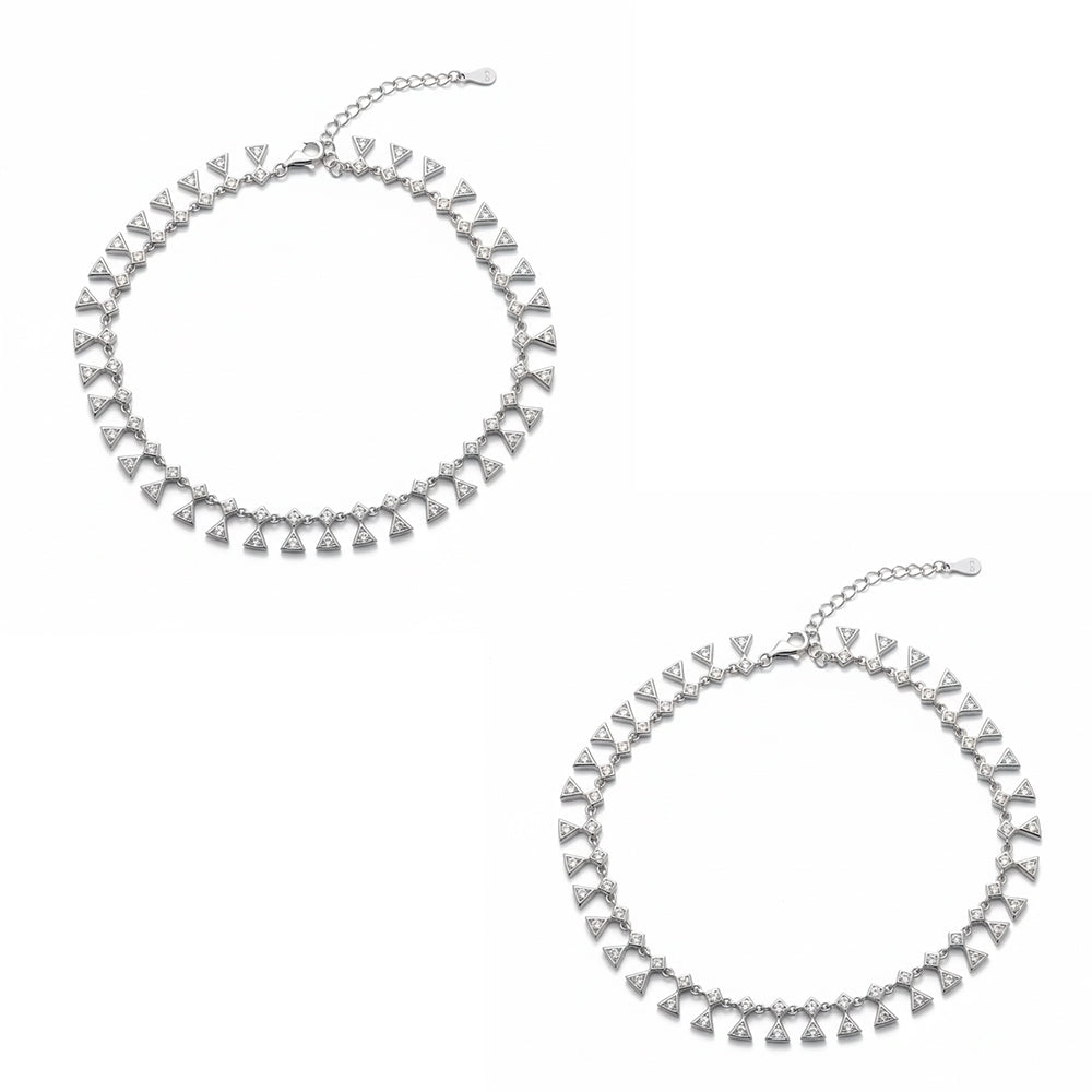 Silver Premium Triangle shaped CZ Diamond Anklet