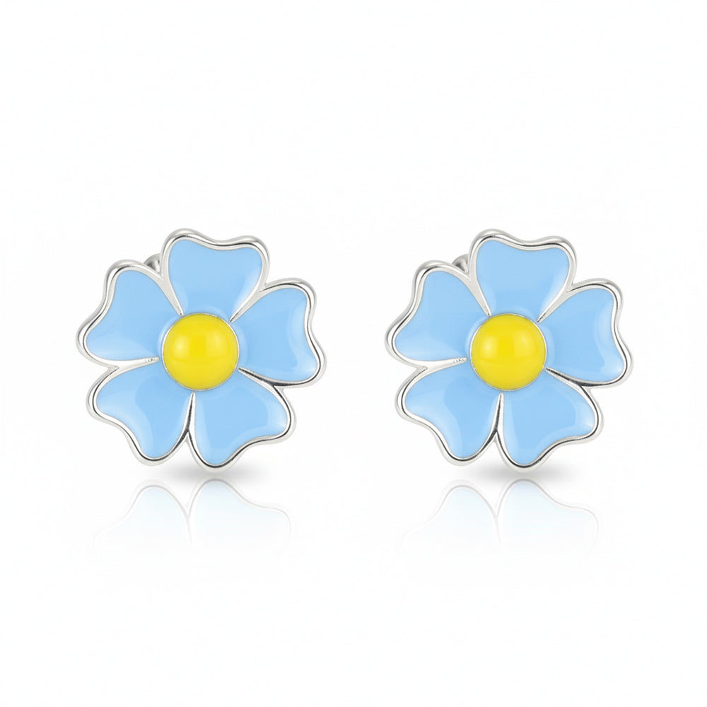 Silver Sky Blue Forget-Me-Not Stud Earrings