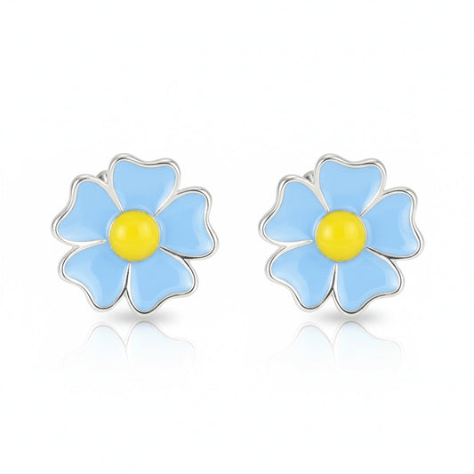 Silver Sky Blue Forget-Me-Not Stud Earrings