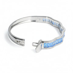 Silver Sapphire Blue Baguette cut Zirconia Bracelet