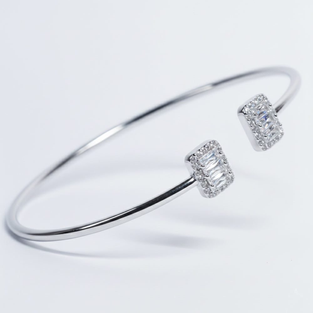 Silver White Baguette Cut Zircona Bracelet