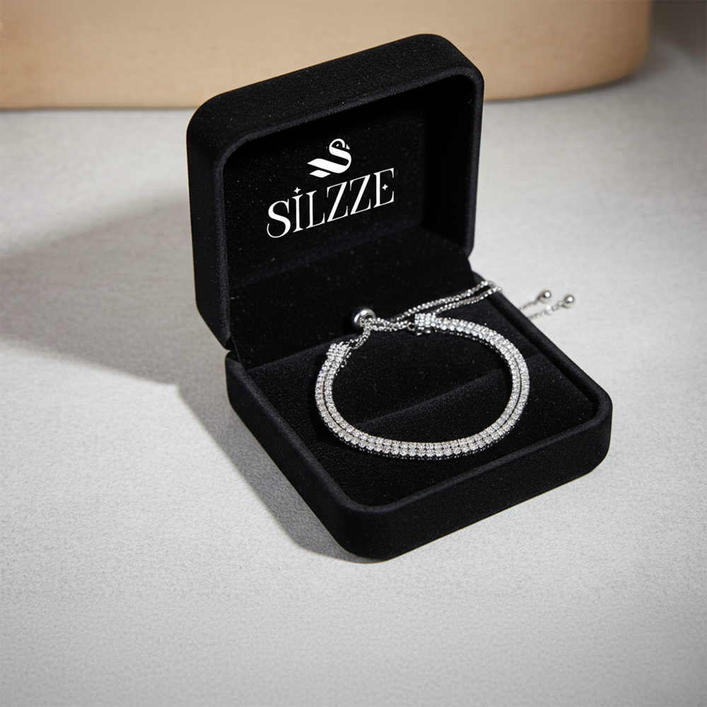 Silver Dual Row Crystal Chain Bracelet