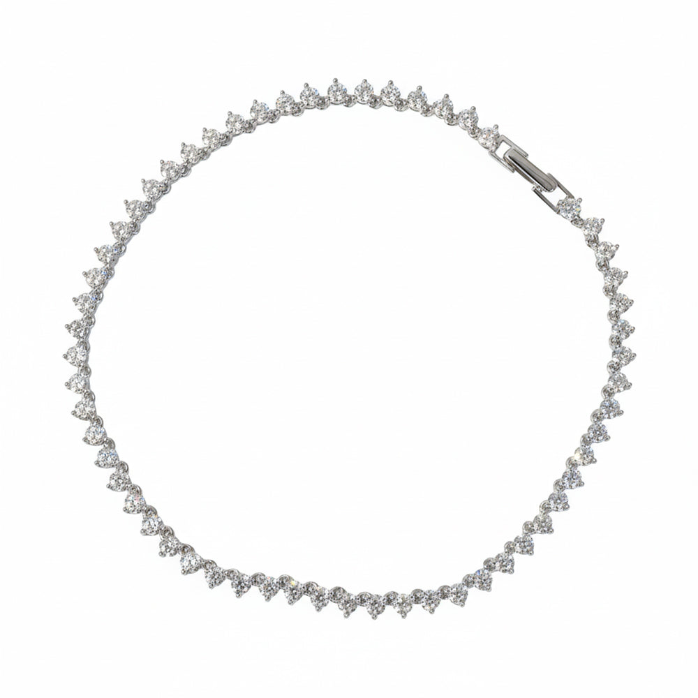 Silver Classic tennis Anklet with CZ Solitaire Diamonds