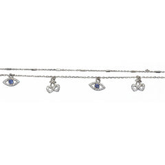Silver sweet Cherry and eye Double layered Anklet
