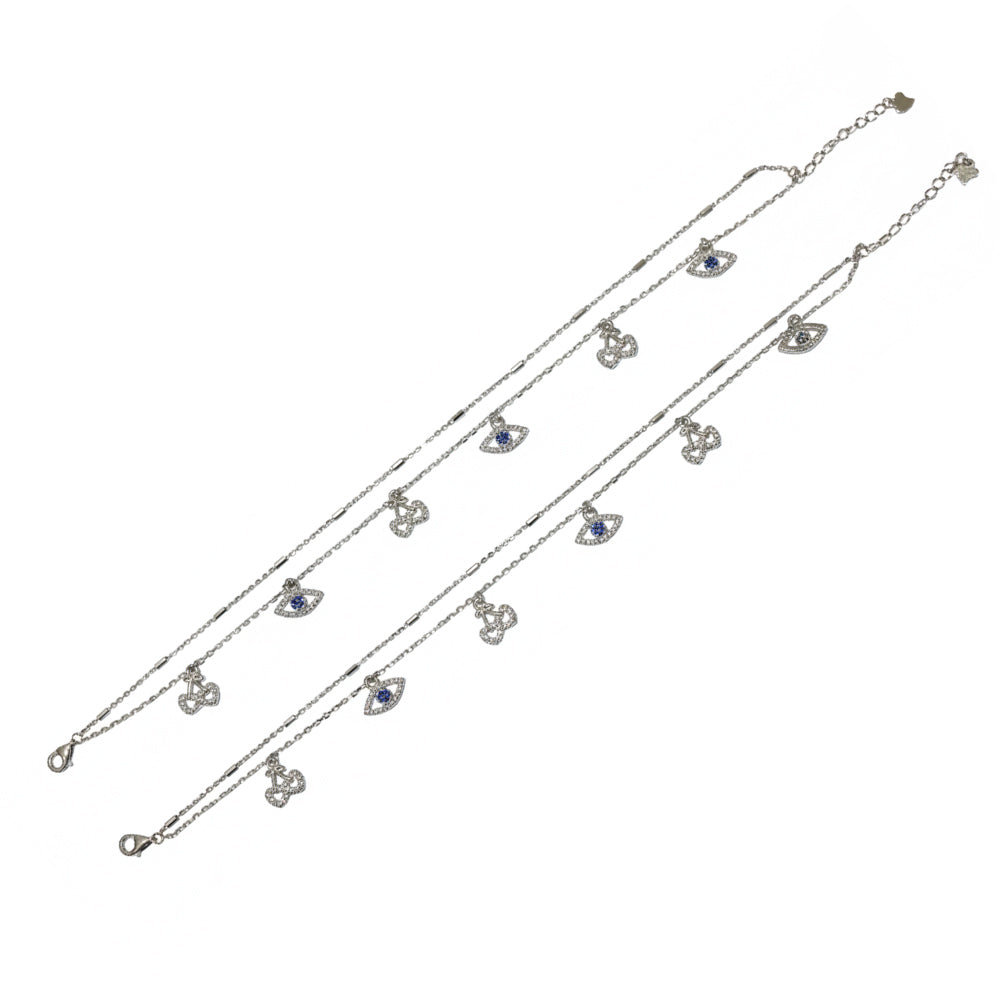 Silver sweet Cherry and eye Double layered Anklet