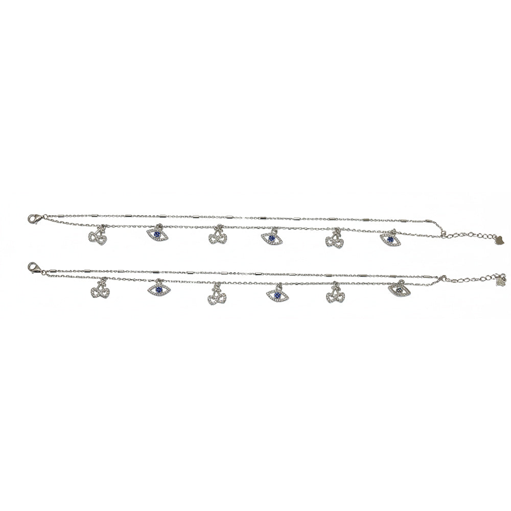 Silver sweet Cherry and eye Double layered Anklet