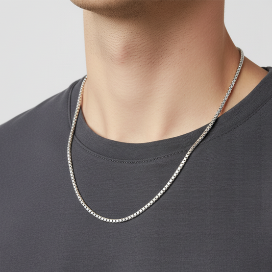 Silver Venetian Box Chain For Him