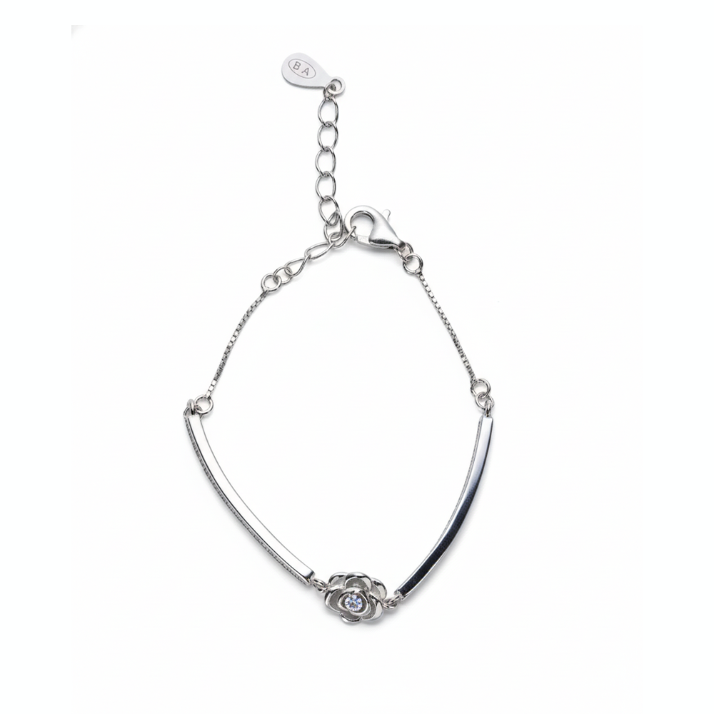 Silver Sparkling Rose Flower Bracelet for Kids