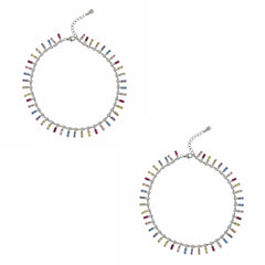 925 Silver Rainbow radiance Multi-Colored Baguette Anklet Set for her