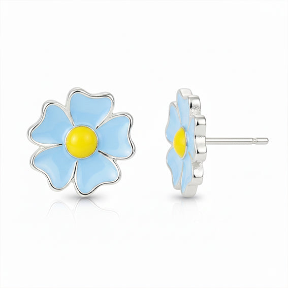 Silver Sky Blue Forget-Me-Not Stud Earrings