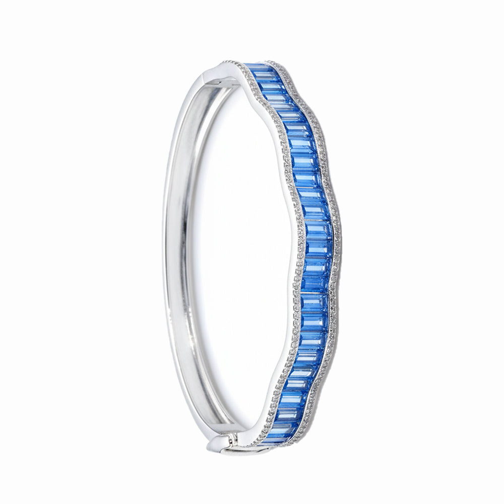 Silver Sapphire Blue Baguette cut Zirconia Bracelet