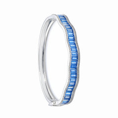 Silver Sapphire Blue Baguette cut Zirconia Bracelet