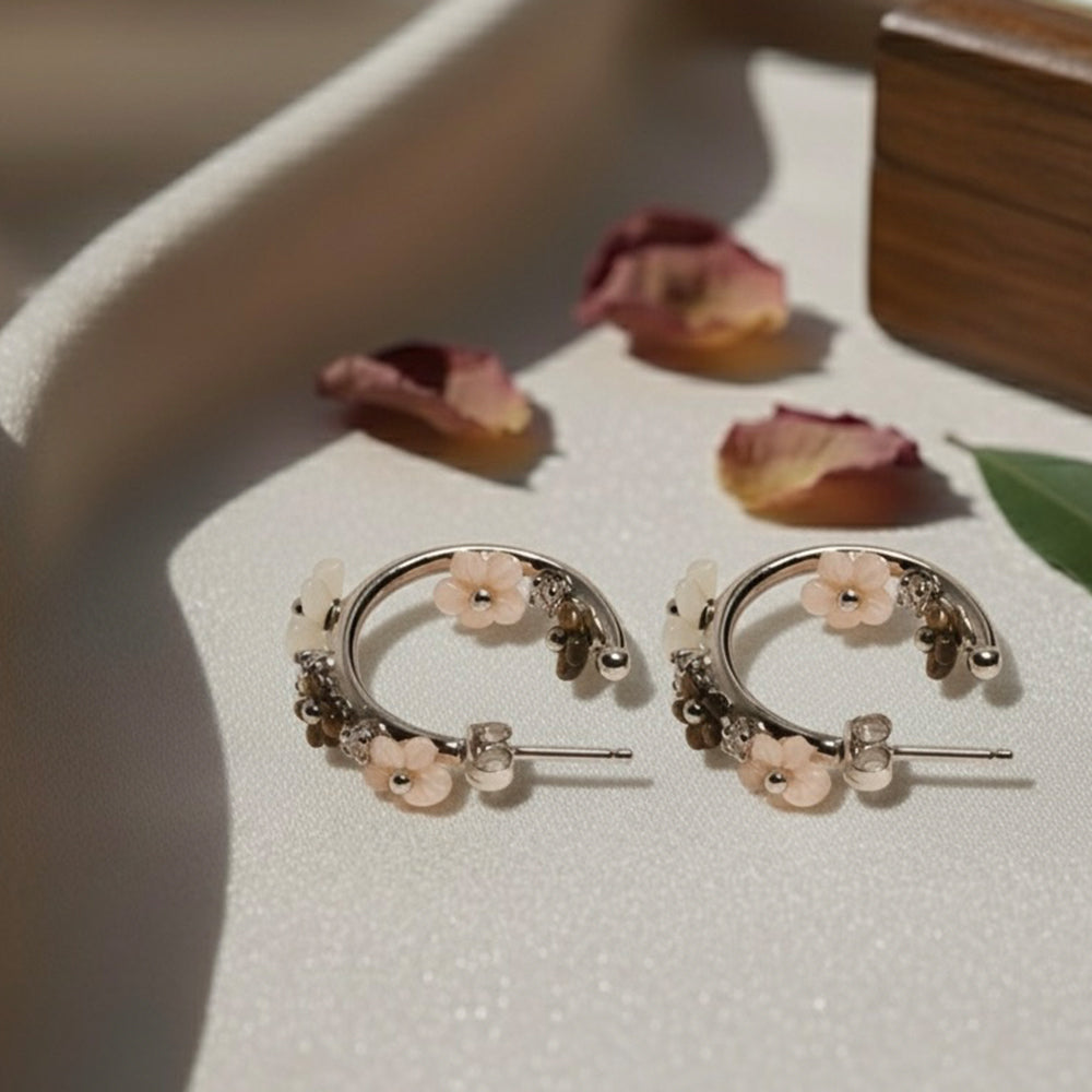 Silver Premium Floral Bali Earrings for Her