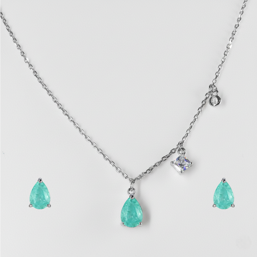 Silver Teal Charming Pendant Set