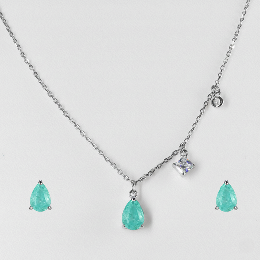 Silver Teal Charming Pendant Set