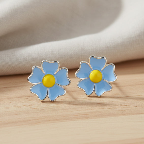 Silver Sky Blue Forget-Me-Not Stud Earrings