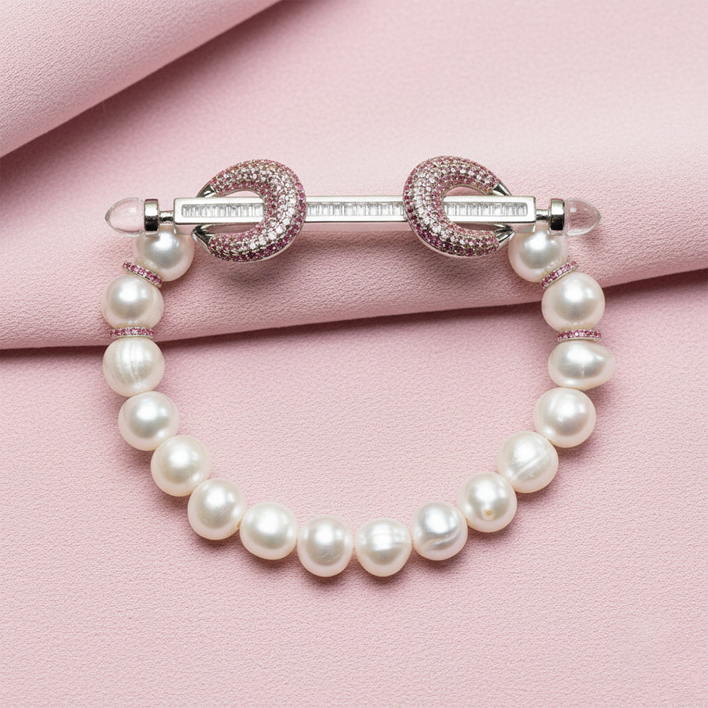 Silver Pave Pearl Hand Bracelet