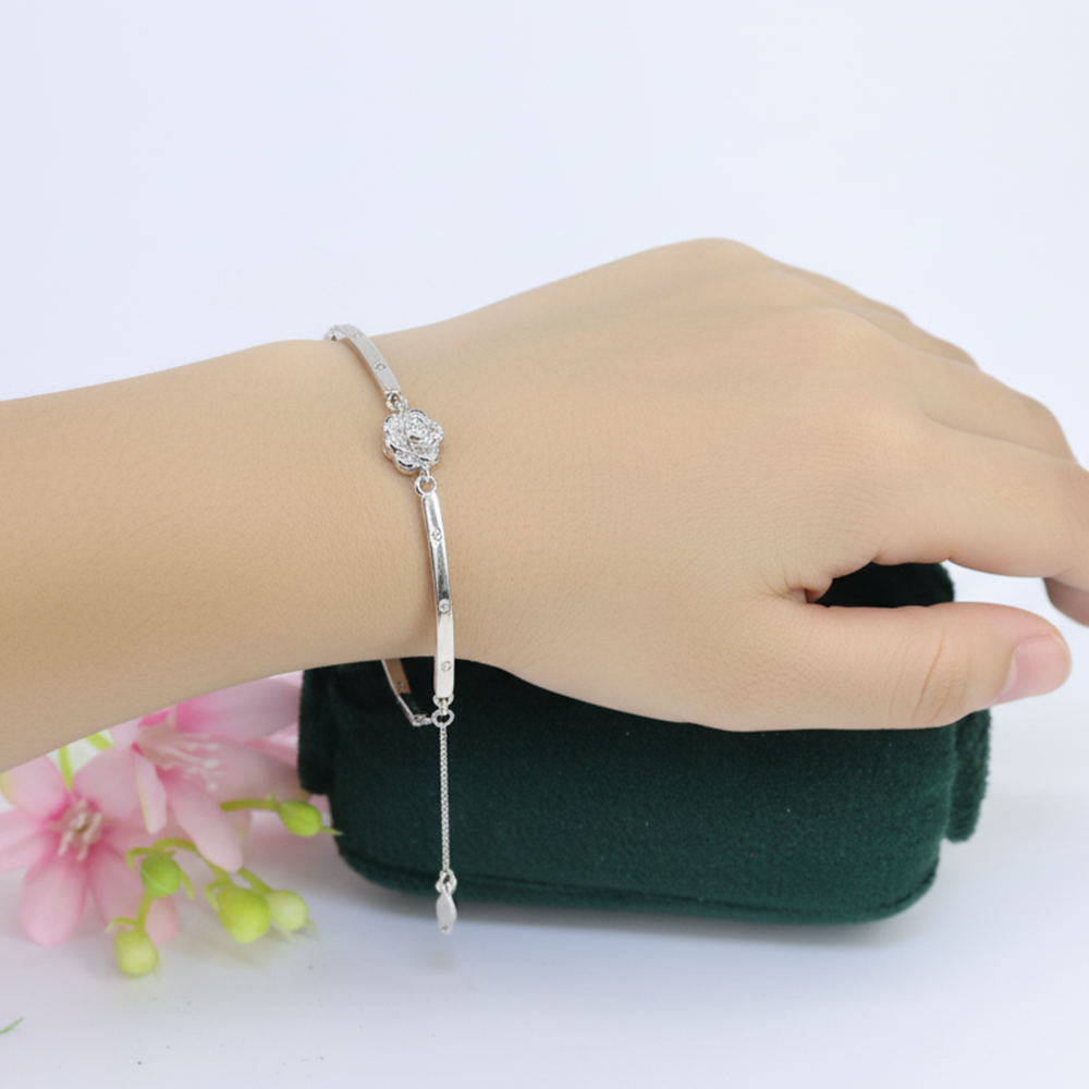 Silver Sparkling Rose Flower Bracelet for Kids