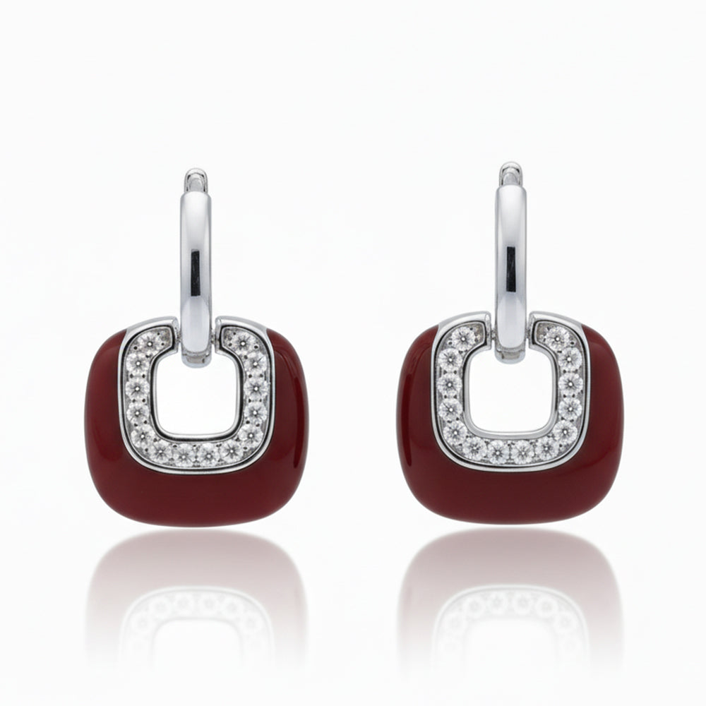 Silver Bordeaux Red Long Earring