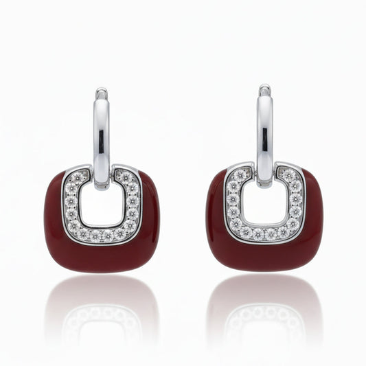 Silver Bordeaux Red Long Earring