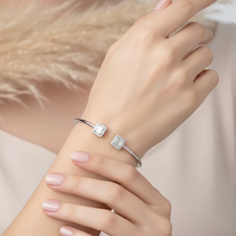 Silver White Baguette Cut Zircona Bracelet