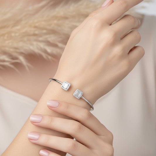 Silver White Baguette Cut Zircona Bracelet