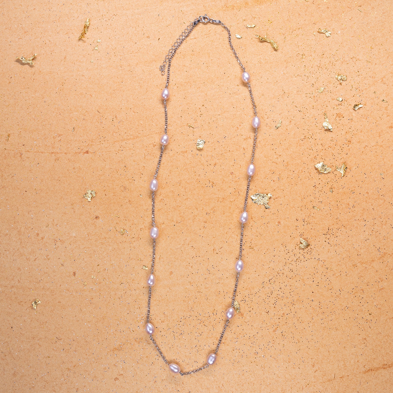 Silver Petite Pearl long chain Necklace