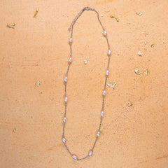 Silver Petite Pearl long chain Necklace