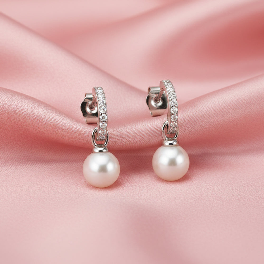 Silver Classy Earrings with Pearl Drop
