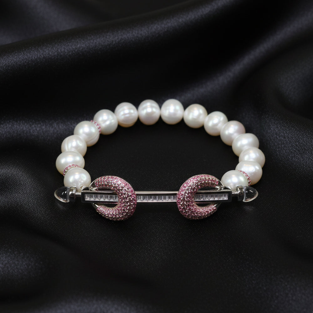 Silver Pave Pearl Hand Bracelet