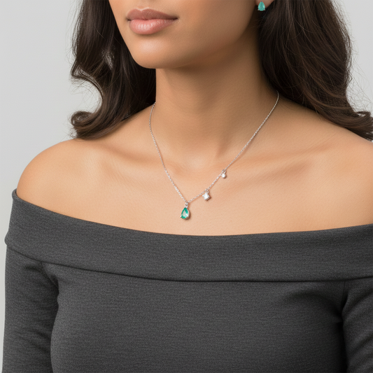 Silver Teal Charming Pendant Set