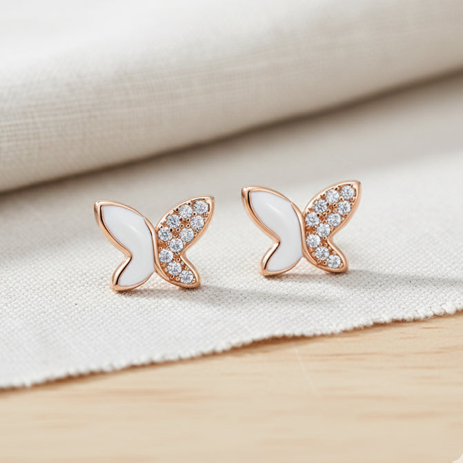Rose Gold Exquisite Butterfly Studs Earrings