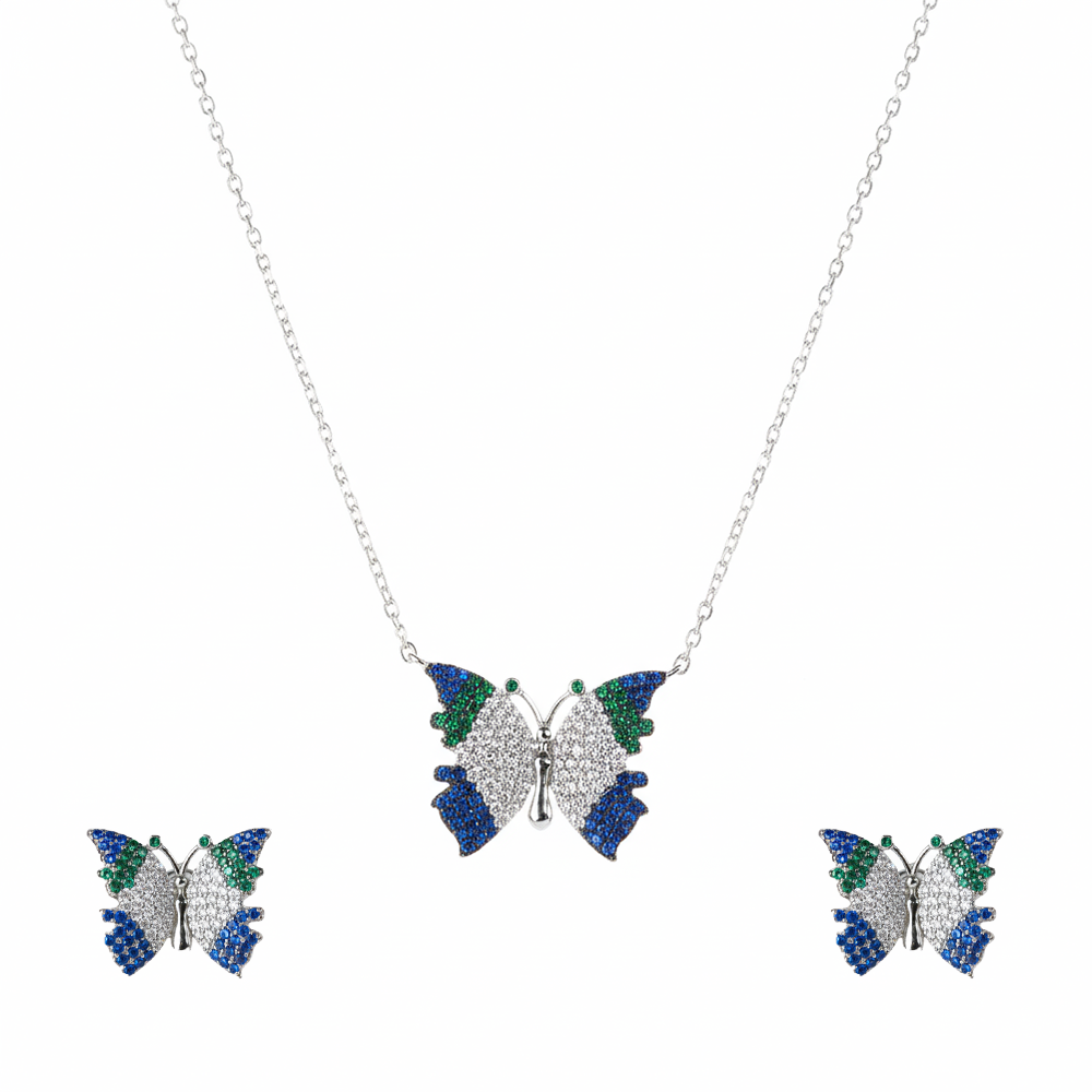 Silver Virtue Blue Butterfly Set