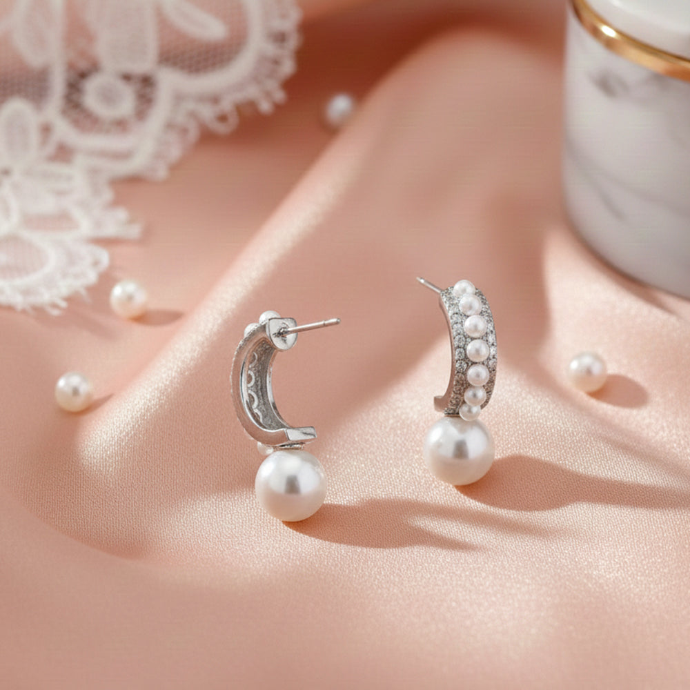 Silver Pearl studs Half Bali Earrings