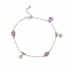 925 Sterling Silver Amethyst Cube & Snowflake Charm Anklet for her