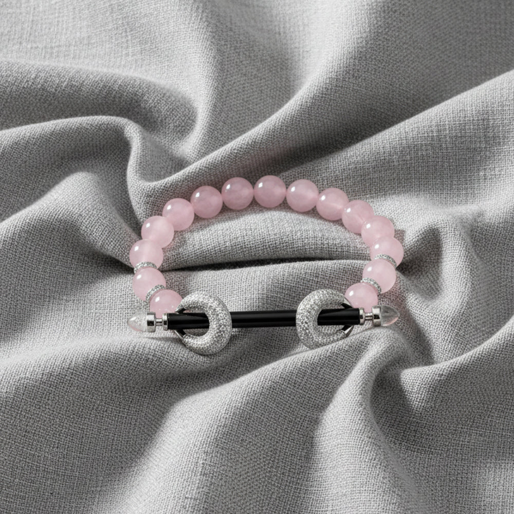 Silver Elastic Cord Rose Bead Bracelet