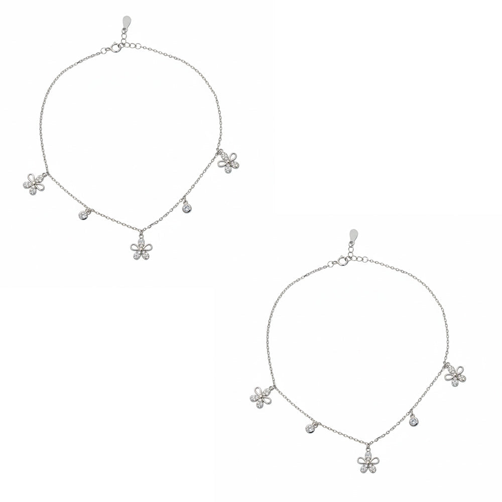 Silver Floral Charm anklet for her