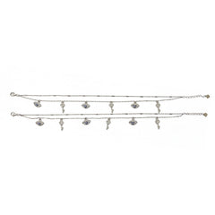 Silver Classic Parisian Key & Evil Eye Double layered Anklet