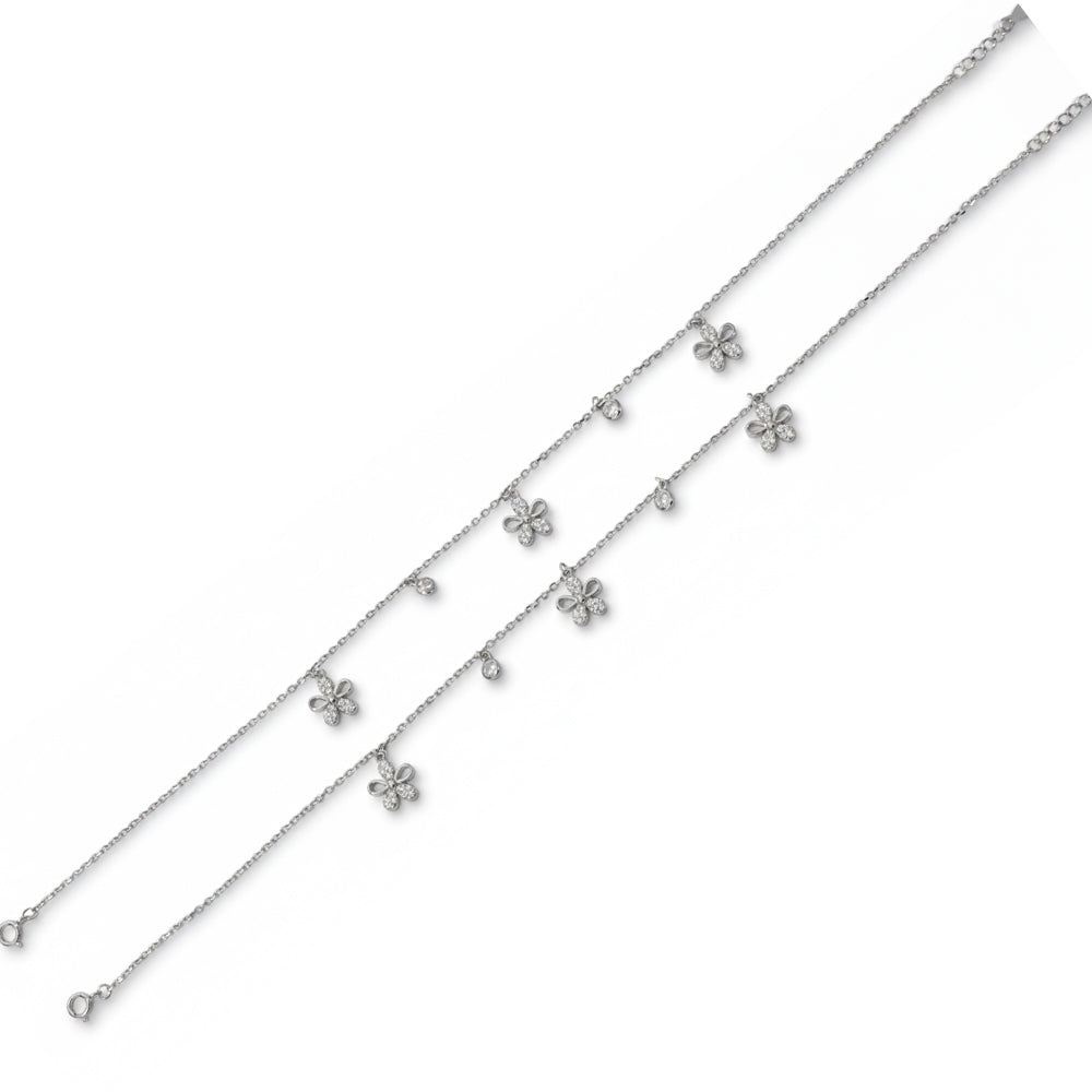 Silver Floral Charm anklet for her