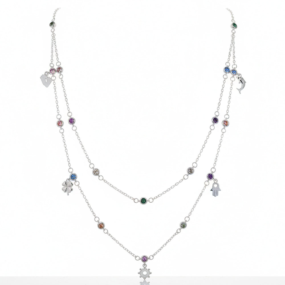 Silver charms Multicolor Shimmer Necklace