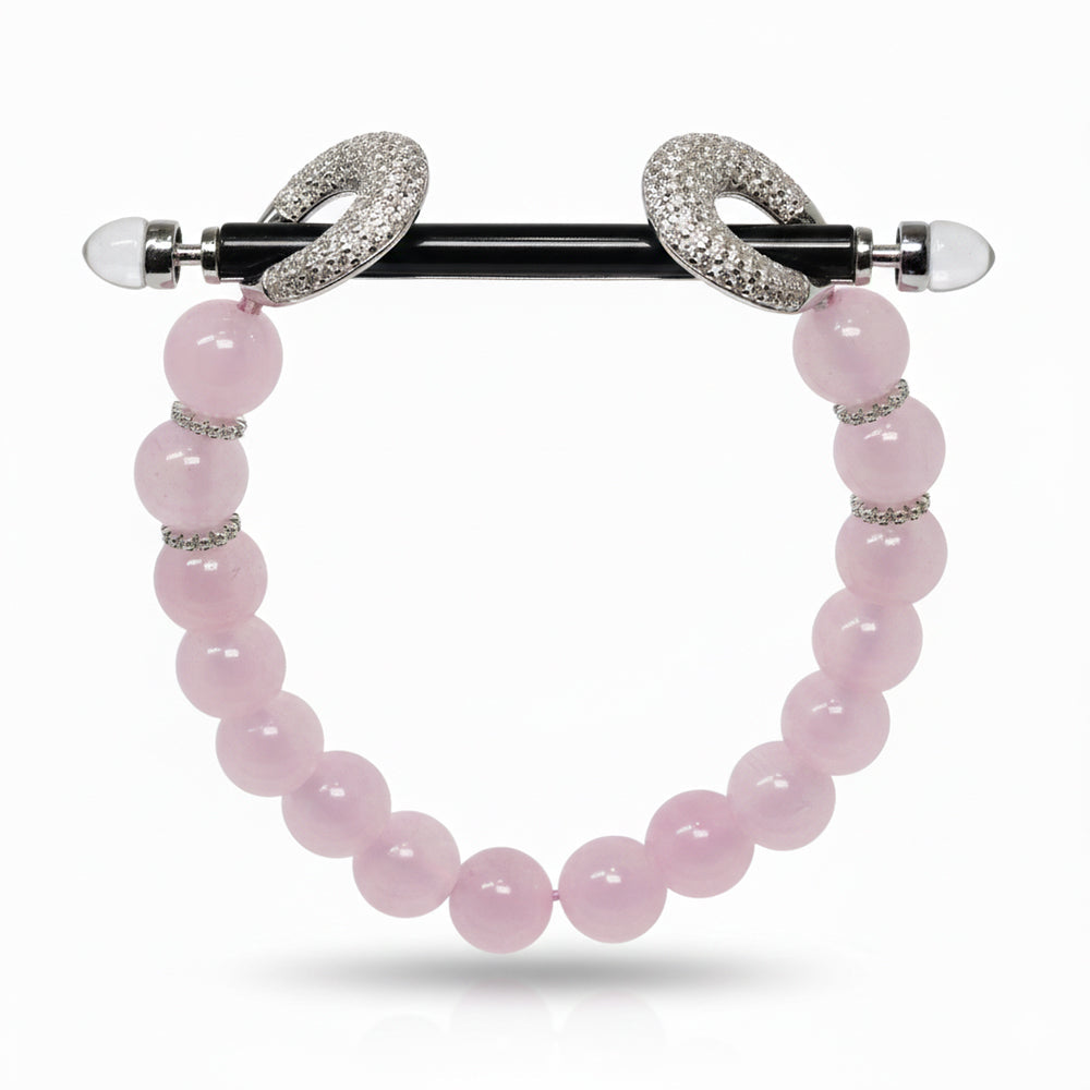 Silver Elastic Cord Rose Bead Bracelet