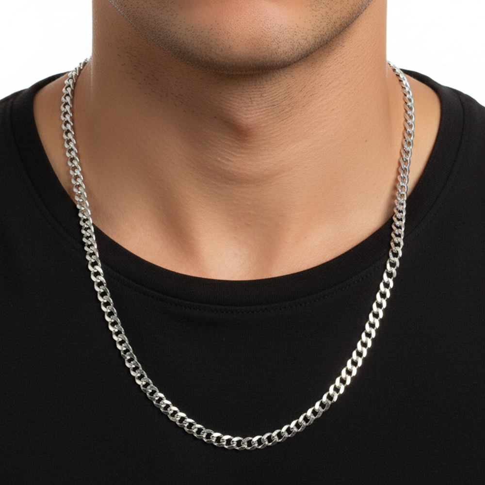 Silver Curb Interlock Chain For Him