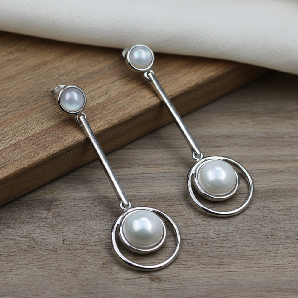 Silver White Aurora Shell Earring